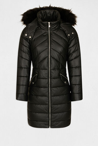 Straight padded jacket with hood black ladies'