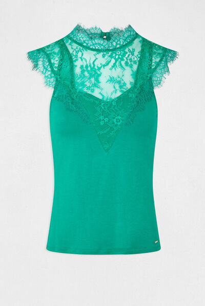 Short-sleeved t-shirt with lace green ladies'