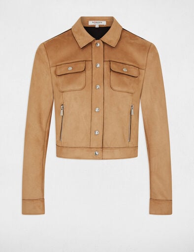 Buttoned suede jacket camel women