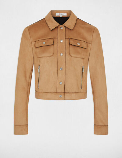 Buttoned suede jacket camel women