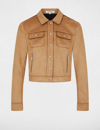 Buttoned suede jacket camel ladies'