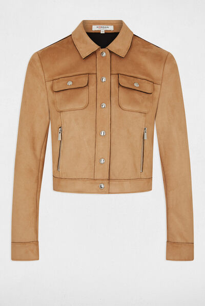 Buttoned suede jacket camel ladies'