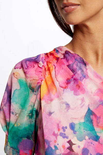 Asymmetrical blouse floral print multico ladies'