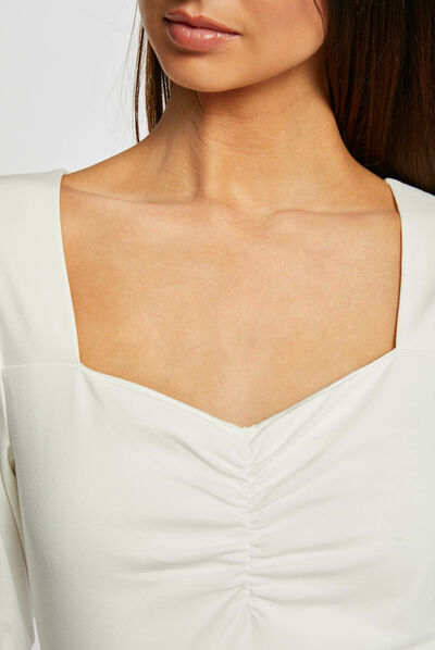 Long-sleeved t-shirt sweetheart neckline ecru ladies'