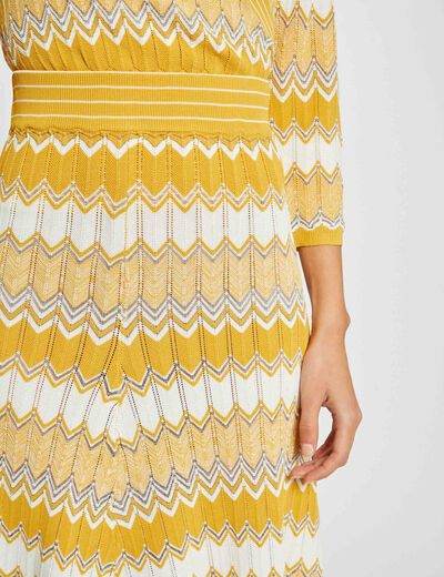 Knitted midi straight skirt with stripes yellow ladies'