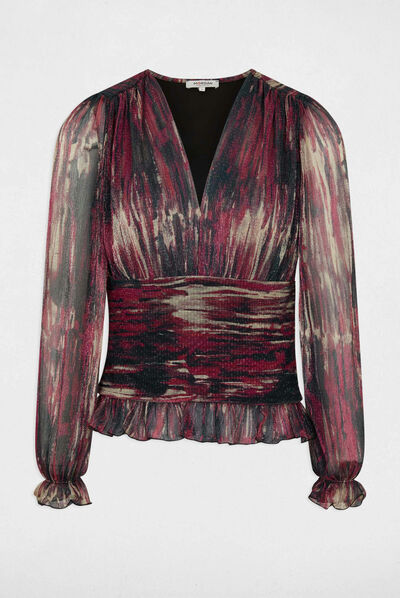 Long-sleeved t-shirt abstract print pink ladies'