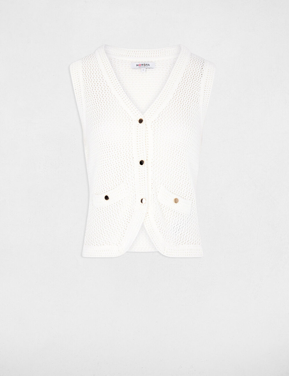 Sleeveless openwork cardigan white women
