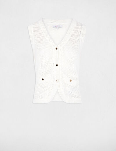 Sleeveless openwork cardigan white women