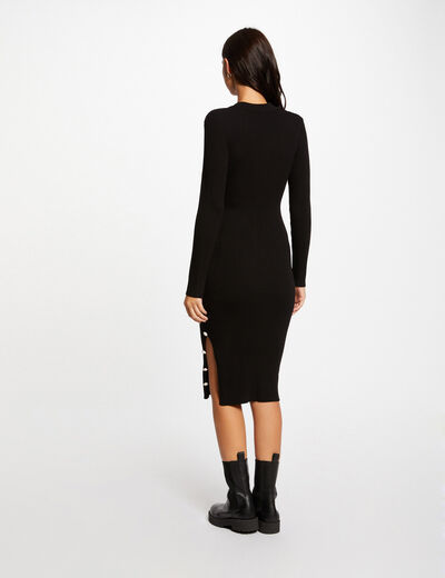 Fitted jumper dress buttons and slit black ladies'