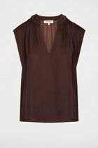 Satin short-sleeved blouse dark brown women