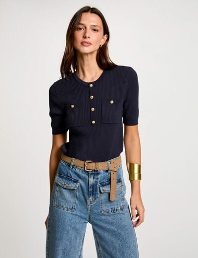 Short-sleeved jumper navy blue women