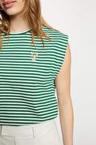 Striped embroidered t-shirt meadow green women