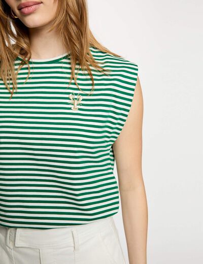 Striped embroidered t-shirt meadow green women