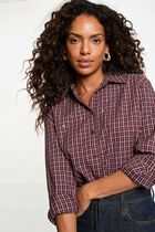Checked shirt with rhinestones bordeaux women