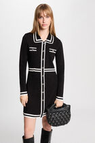 Robe tricot courte trapèze noir femme