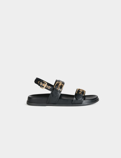 Flat strappy sandals black women