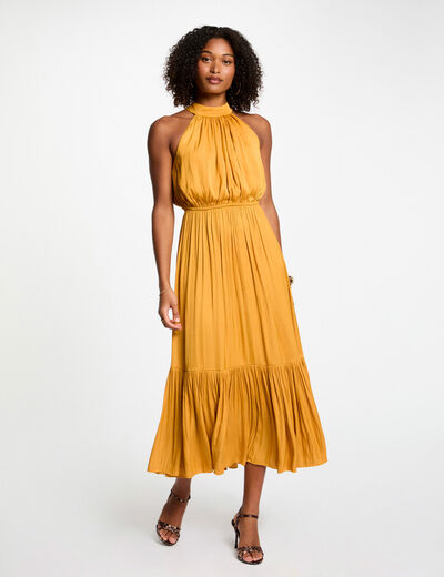 Maxi loose A-line dress mustard yellow women