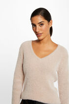 Long-sleeved jumper with V-neck light pink women