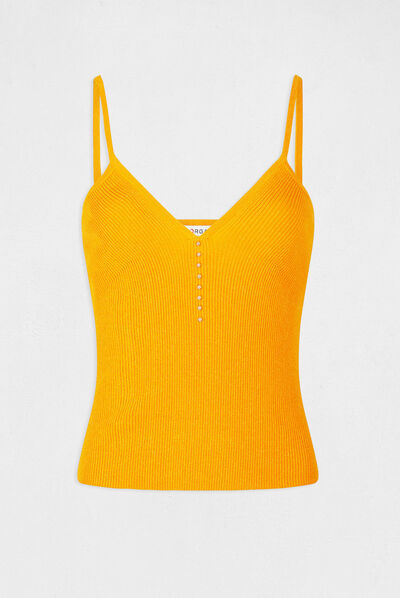 Jumper vest top V-neck and pearls orange ladies'