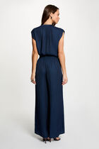 Satin short-sleeved blouse navy blue women