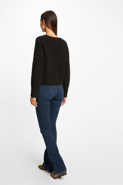 Straight buttoned cardigan with V-neck black ladies'