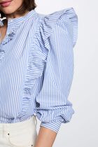 Striped shirt with mandarin collar sky blue women