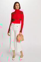 Pull col roulé ajusté rouge femme