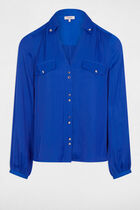 Chemise manches longues satin bleu femme