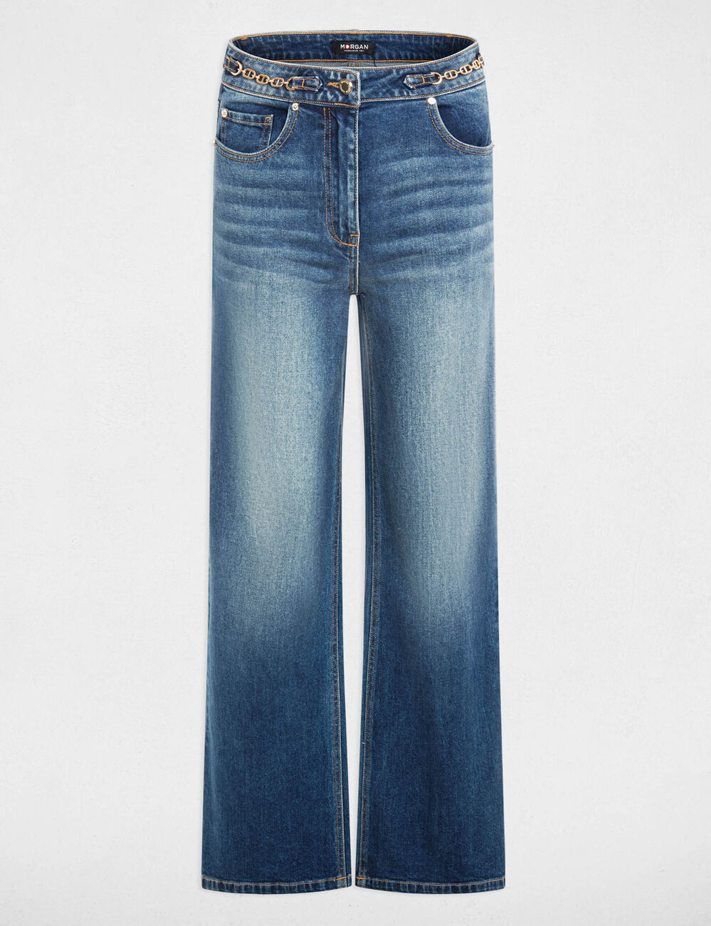 High-waisted wide-leg jeans denim stone women