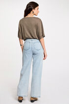 Pull col en V manches courtes vert kaki femme