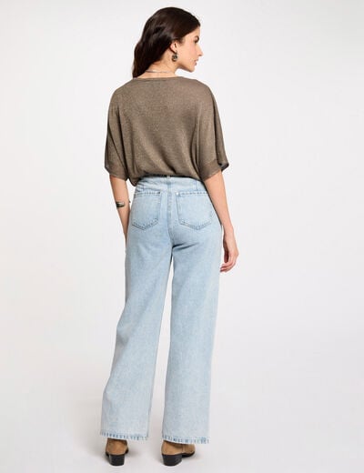 Jumper V-neck short sleeves khaki green women
