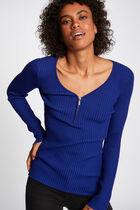 Long-sleeved jumper with ribbed knit blue women