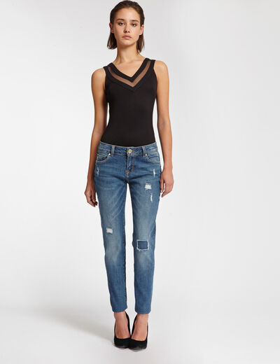 Jersey and tulle top black women