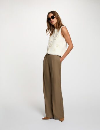 Pleated wide-leg trousers khaki green women