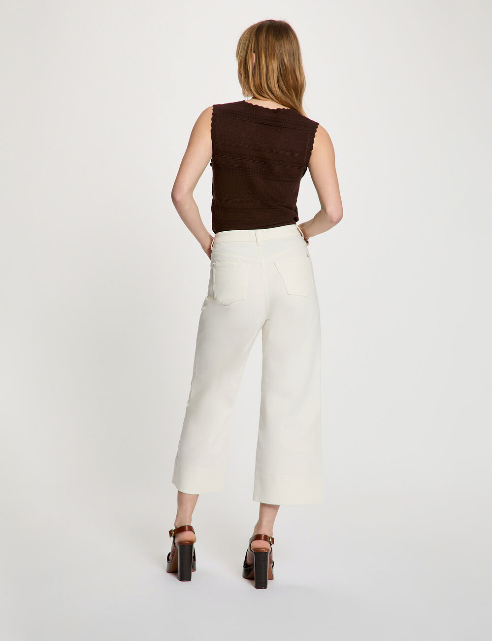 Wide-leg high-waisted cropped trousers white women
