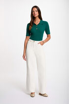 Sweater with a turned-down collar green women