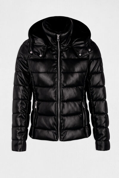 Straight padded jacket with hood black ladies'