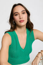Sleeveless openwork jumper emerald green women