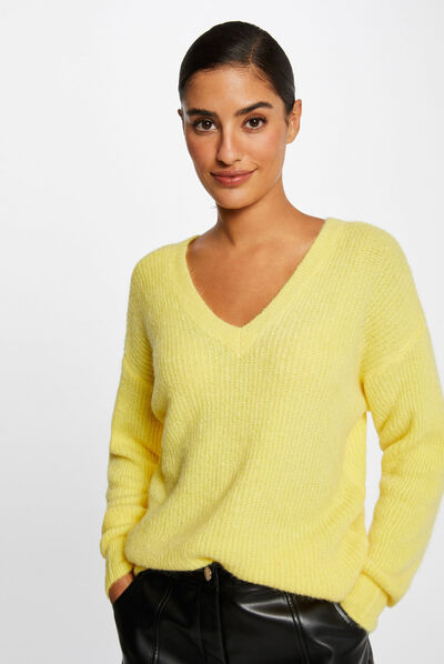 Long-sleeved jumper with V-neck  ladies'
