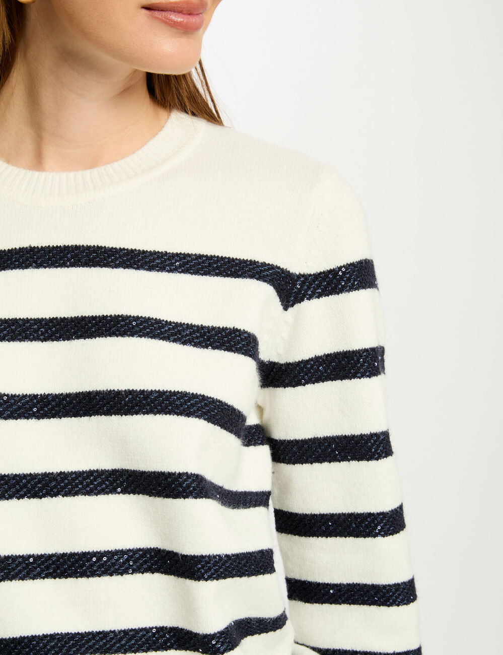 Stripped jumper round neck ecru women