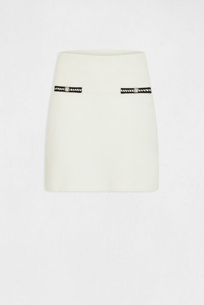 Straight short knitted skirt ivory ladies'