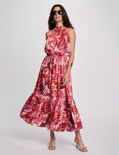 Satin dress with high neck multicolor women