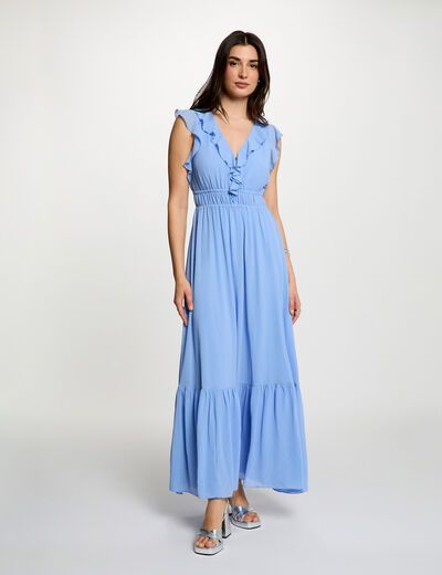 Long dress with V-neck lavender blue women
