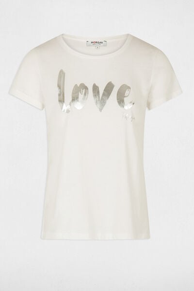 Short-sleeved t-shirt with message ecru ladies'