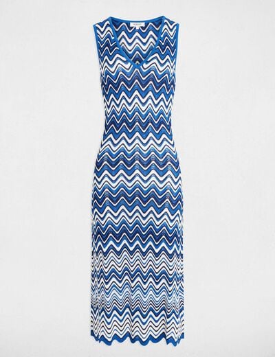 Printed midi knitted dress electric blue women