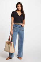 Jumper V-neck short sleeves navy women