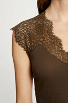 Vest top with wide straps and lace khaki green women
