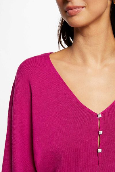 Long-sleeved jumper decorative buttons raspberry ladies'