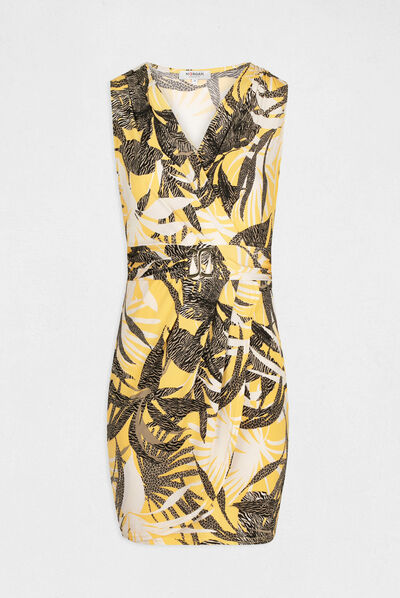 Fitted dress with vegetal print yellow ladies'