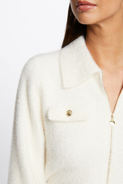 Long-sleeved cardigan with lapel collar ivory ladies'